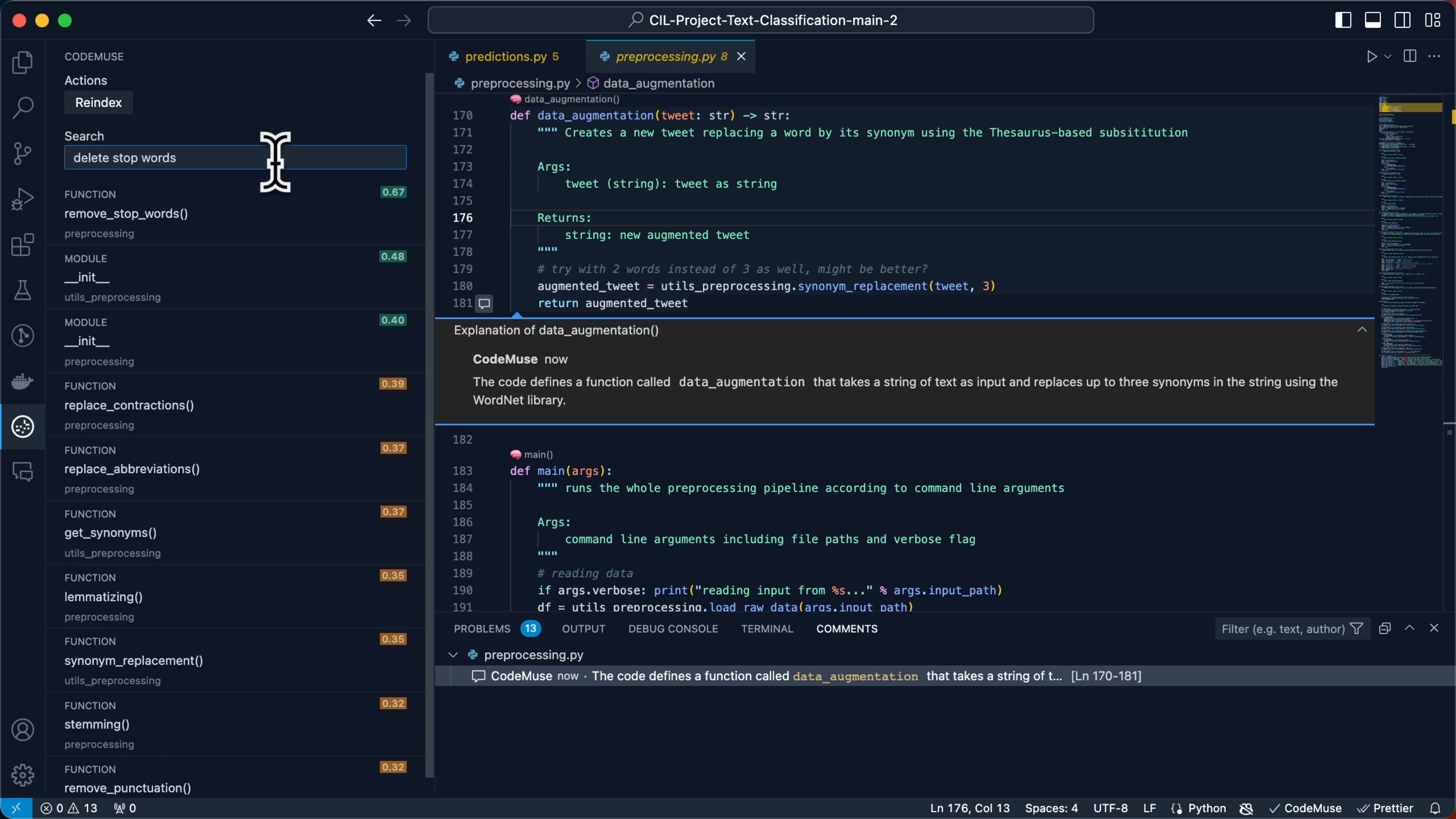 CodeMuse at work on a repository, inside VSCode.